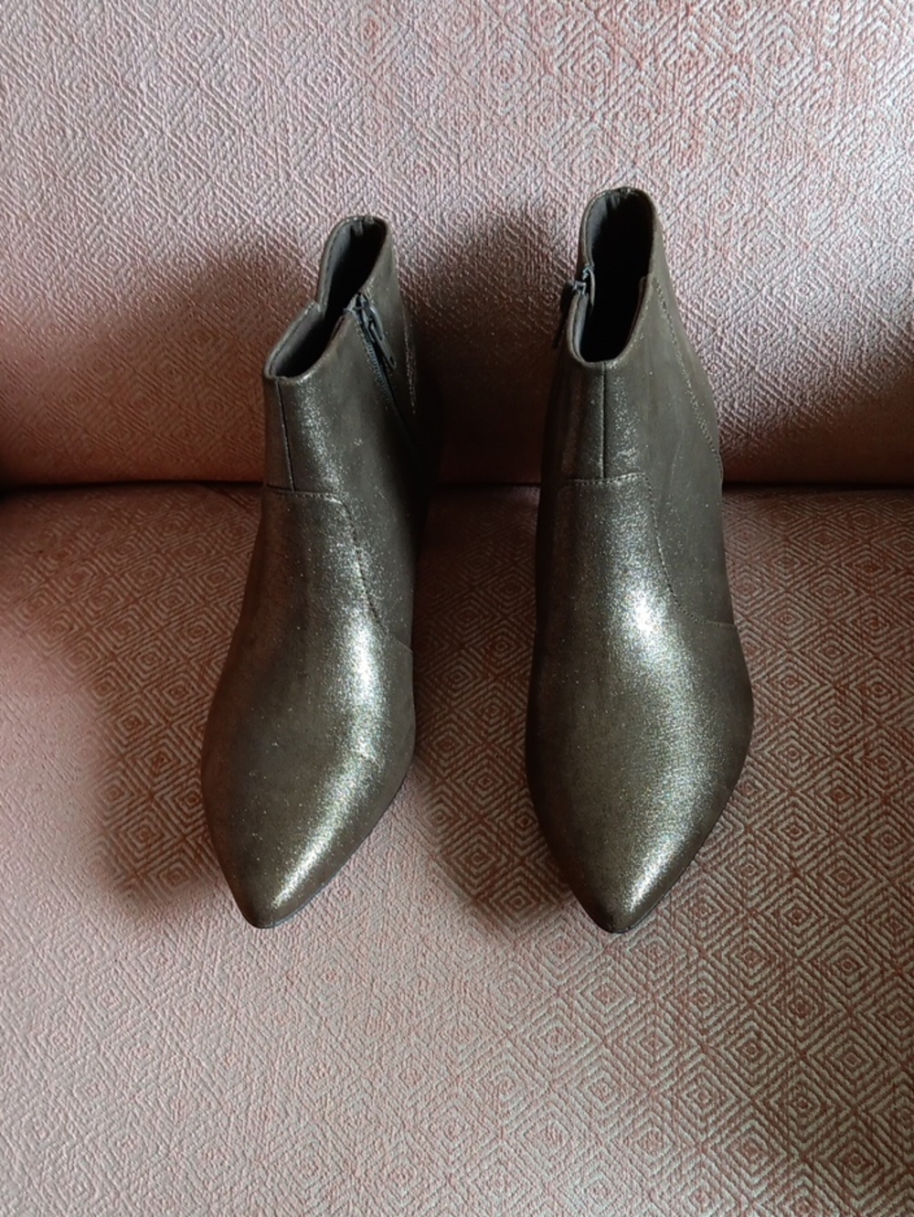 Metallic Bronze Pointed Toe Ankle Boots - Women's